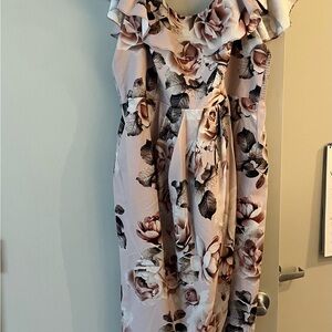 City Chic Brown Asymmetrical Flutter Sleeve Sundress